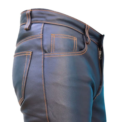 Men’s Genuine Cow Leather Slim-Fit Biker Pants – 5 Pocket Style