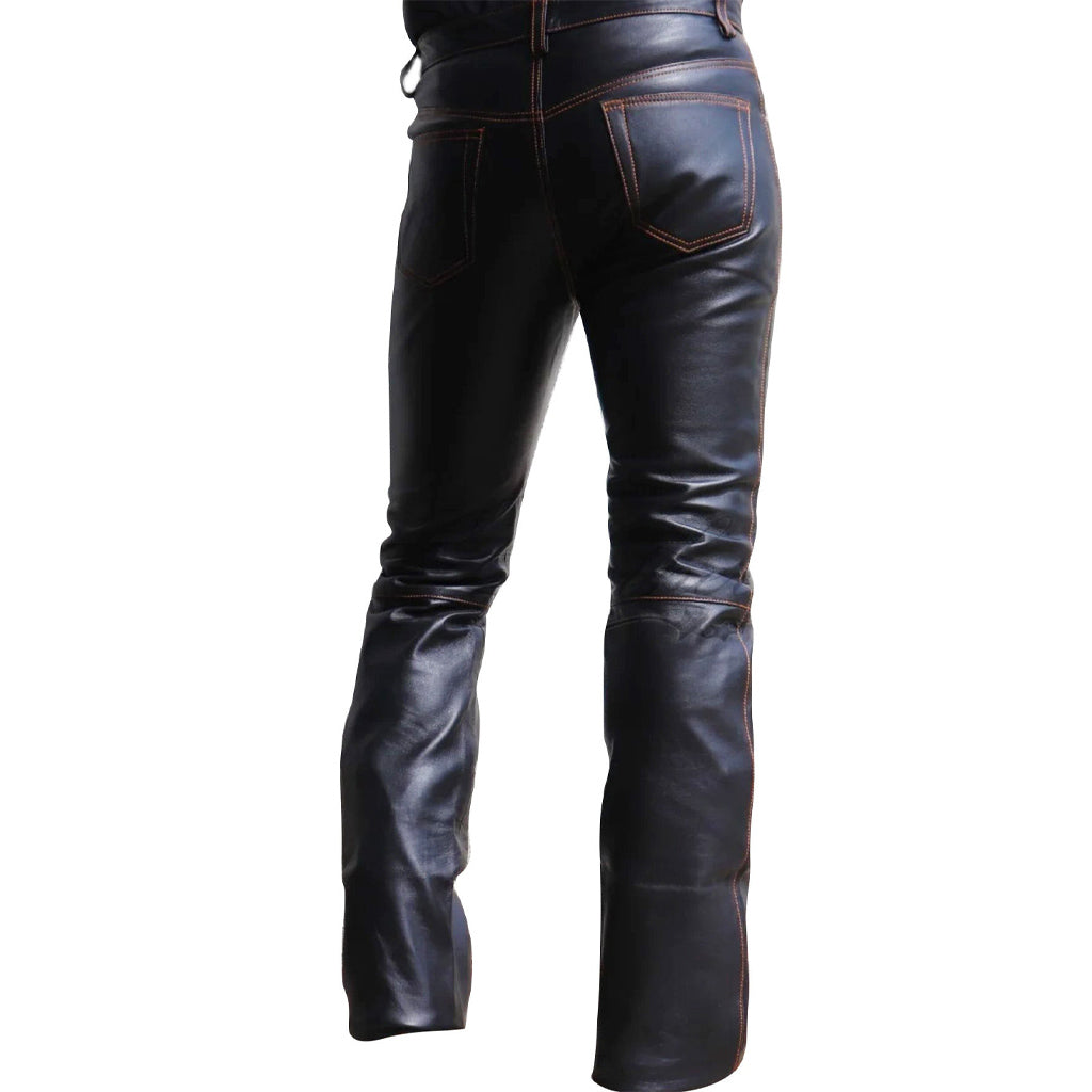 Men’s Genuine Cow Leather Slim-Fit Biker Pants – 5 Pocket Style