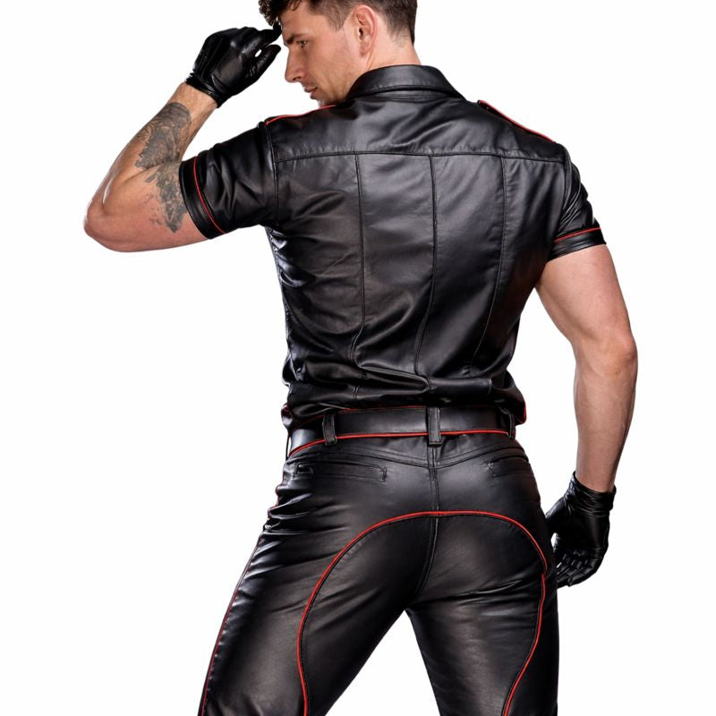 Men’s BLUF Leather Uniform with Contrast Piping – Police Shirt & Pants Set