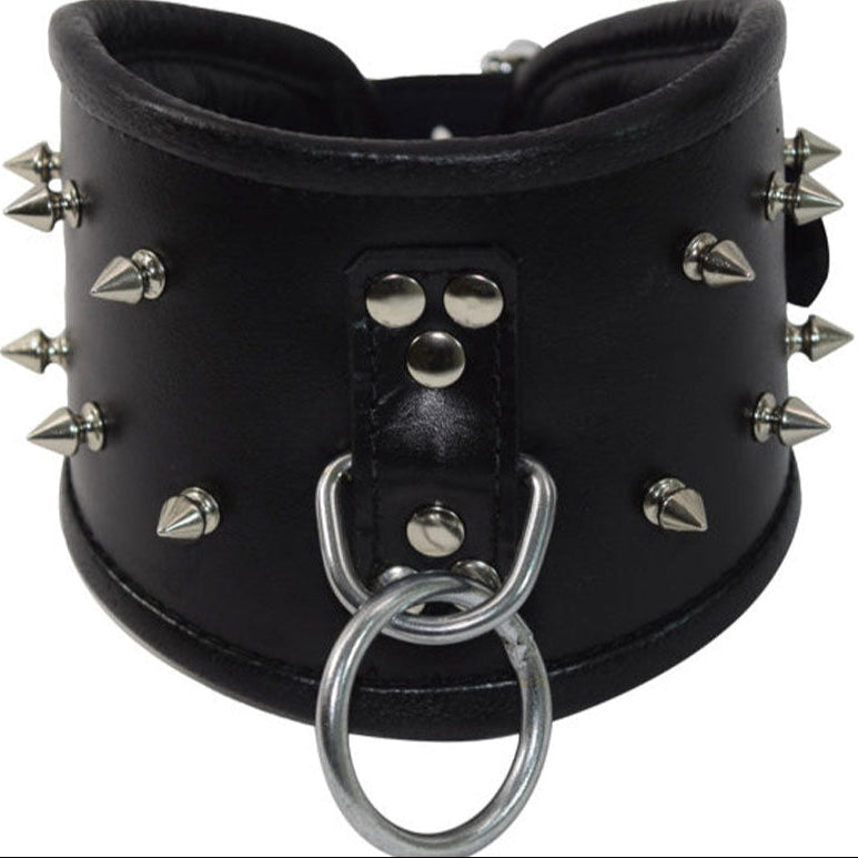 Adjustable Leather Posture Collar – Lockable Neck Collar with Ring & Padding