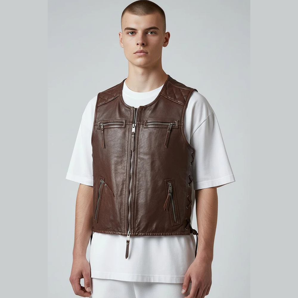 MENS REAL COW LEATHER MOTORCYCLE VEST BIKERS VEST / WAISTCOAT