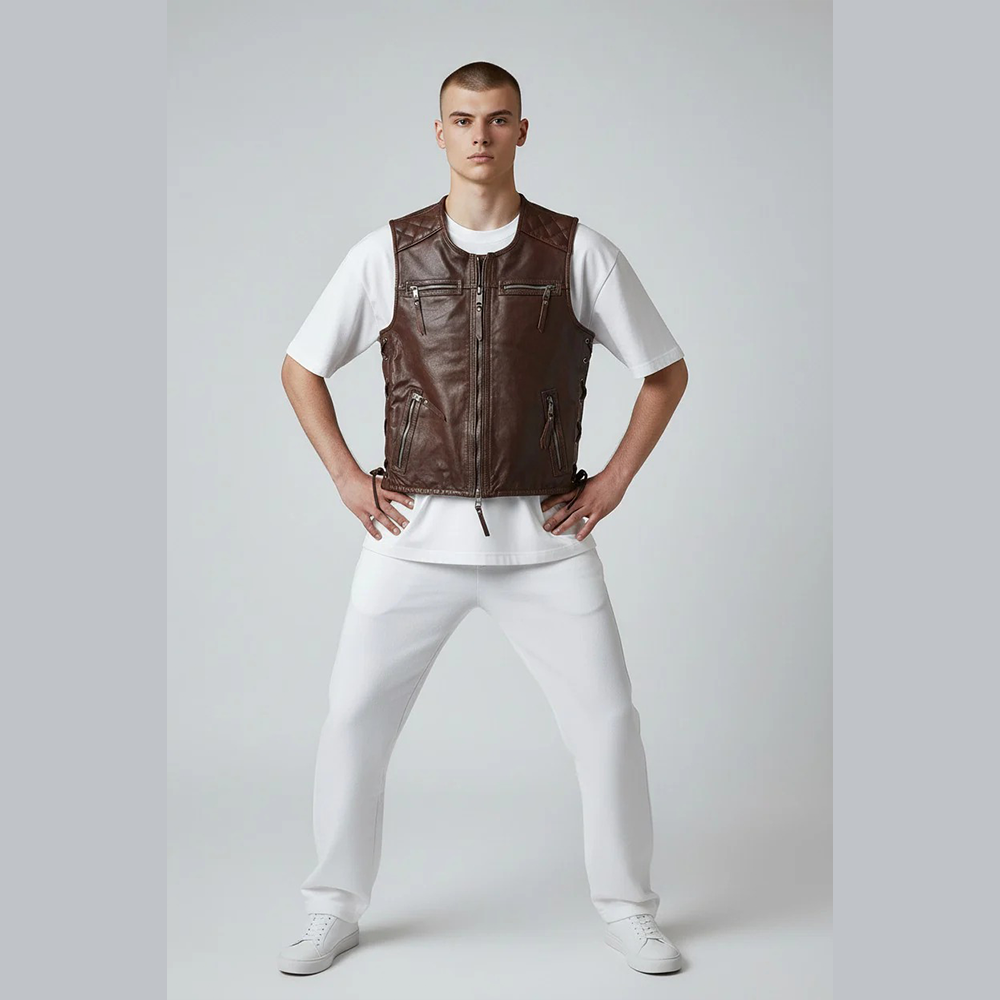 MENS REAL COW LEATHER MOTORCYCLE VEST BIKERS VEST / WAISTCOAT