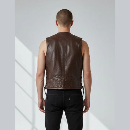 MENS REAL COW LEATHER MOTORCYCLE VEST BIKERS VEST / WAISTCOAT