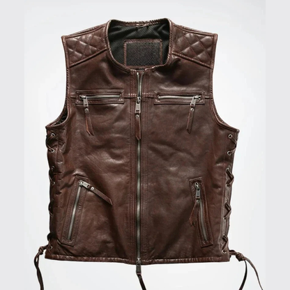MENS REAL COW LEATHER MOTORCYCLE VEST BIKERS VEST / WAISTCOAT