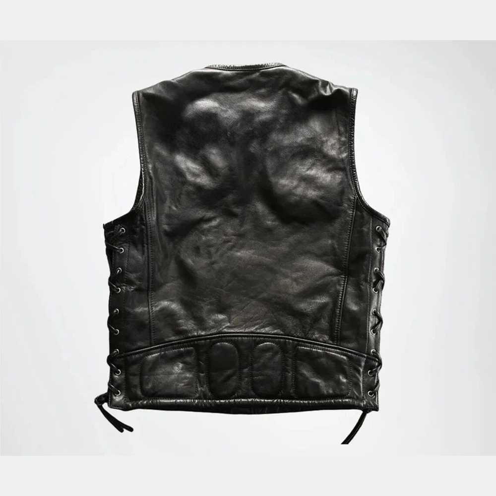 MENS REAL COW LEATHER MOTORCYCLE VEST BIKERS VEST / WAISTCOAT