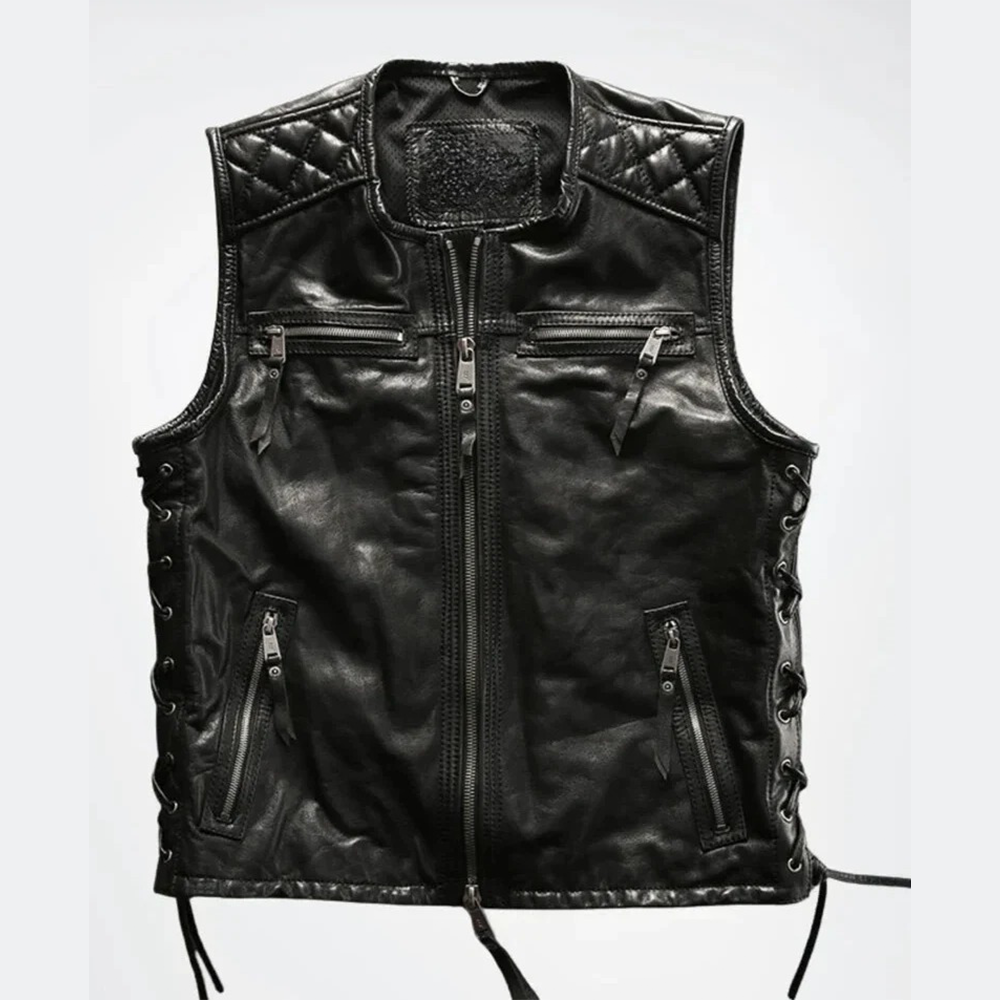 MENS REAL COW LEATHER MOTORCYCLE VEST BIKERS VEST / WAISTCOAT