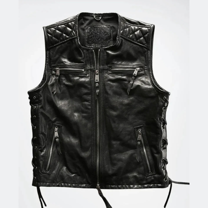 MENS REAL COW LEATHER MOTORCYCLE VEST BIKERS VEST / WAISTCOAT