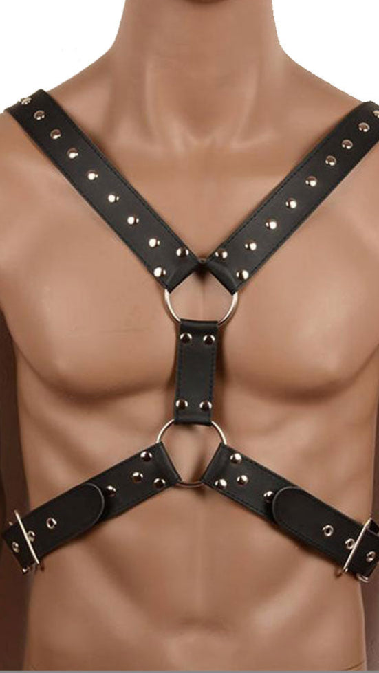 Men’s Leather Buckled Chest Harness – Y-Front Multi-Strap Design