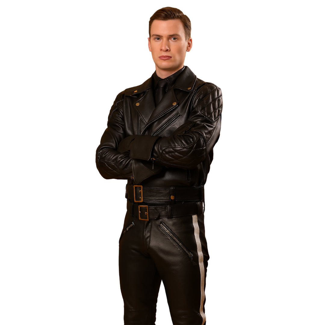 Men's Black Leather Breeches – White Stripe Jodhpurs for Boots