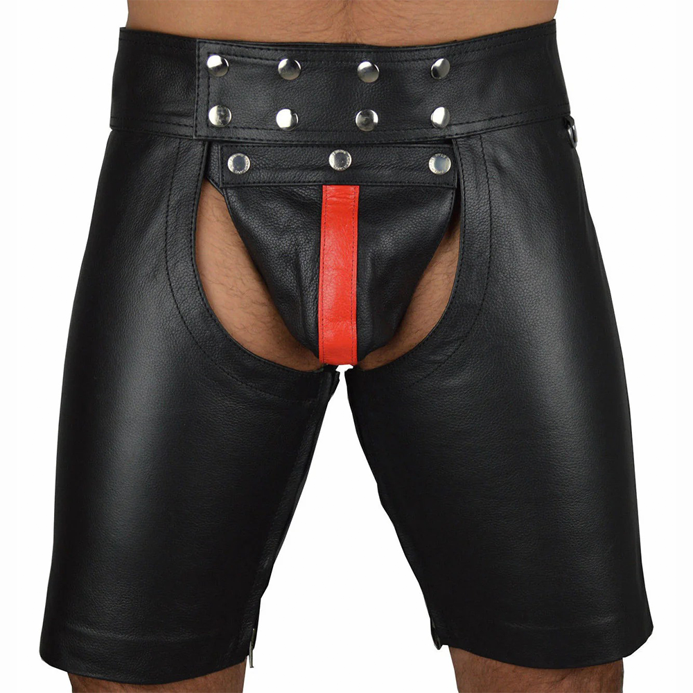 Men's Real Cowhide Leather Chaps Shorts Chaps Detachable Codpiece