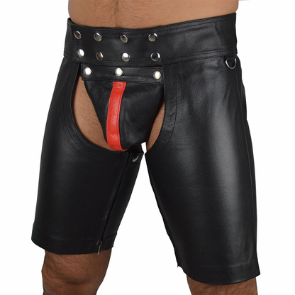 Men's Real Cowhide Leather Chaps Shorts Chaps Detachable Codpiece