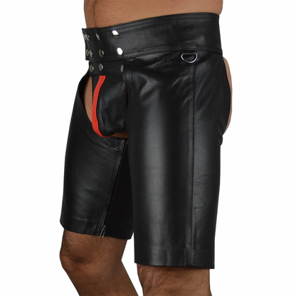 Men's Real Cowhide Leather Chaps Shorts Chaps Detachable Codpiece