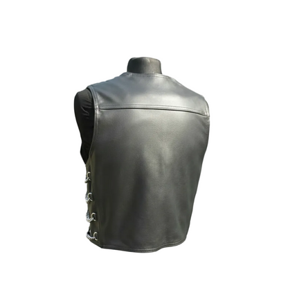 Men’s Genuine Leather Steampunk Bikers Vest with Chains and Buckles