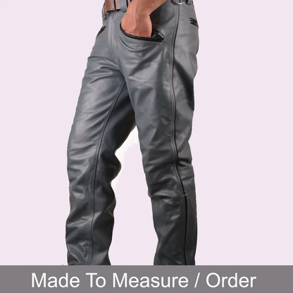 Men’s Grey Cowhide Leather Biker Pants – BLUF Style Trousers