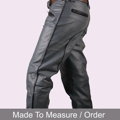 Men’s Grey Cowhide Leather Biker Pants – BLUF Style Trousers