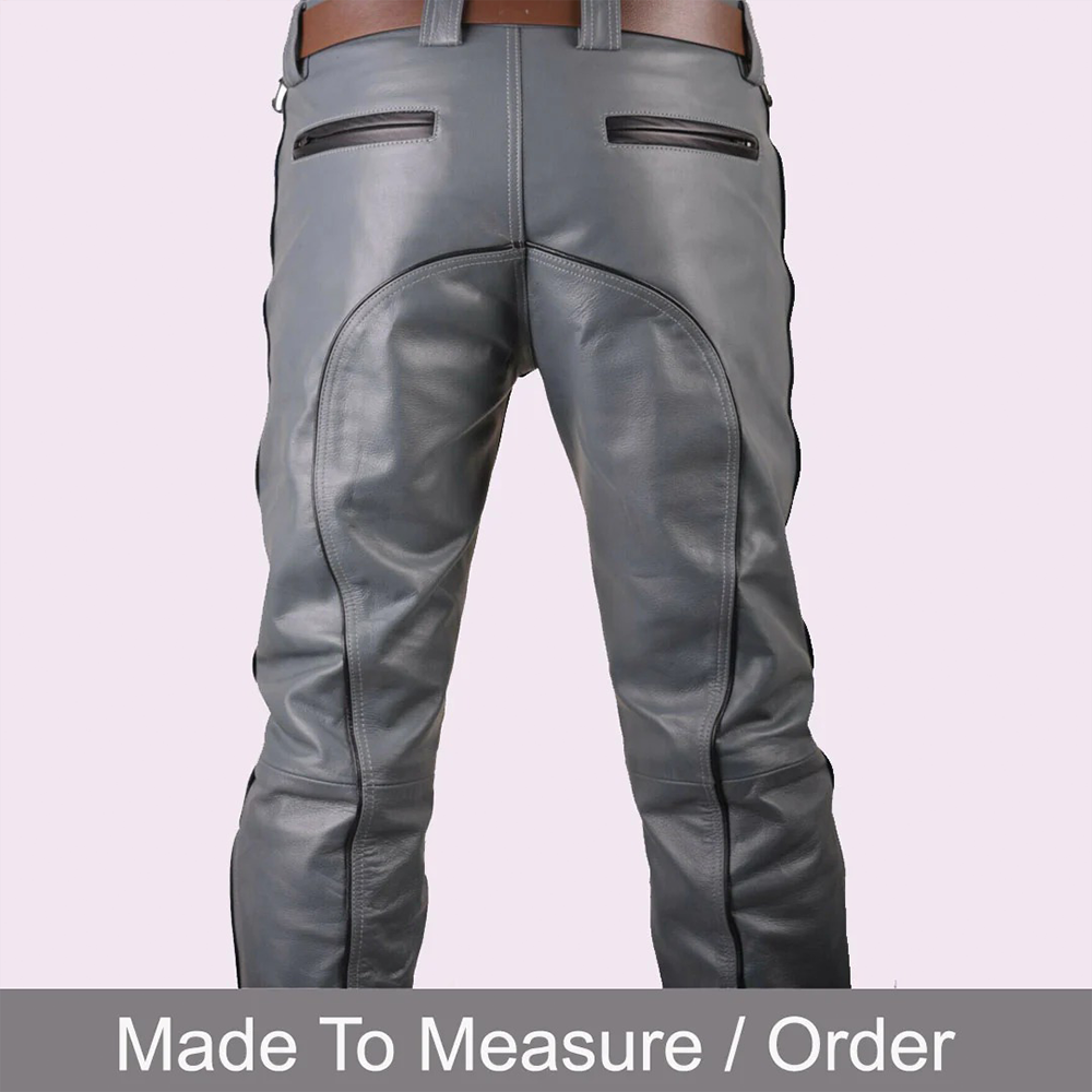Men’s Grey Cowhide Leather Biker Pants – BLUF Style Trousers