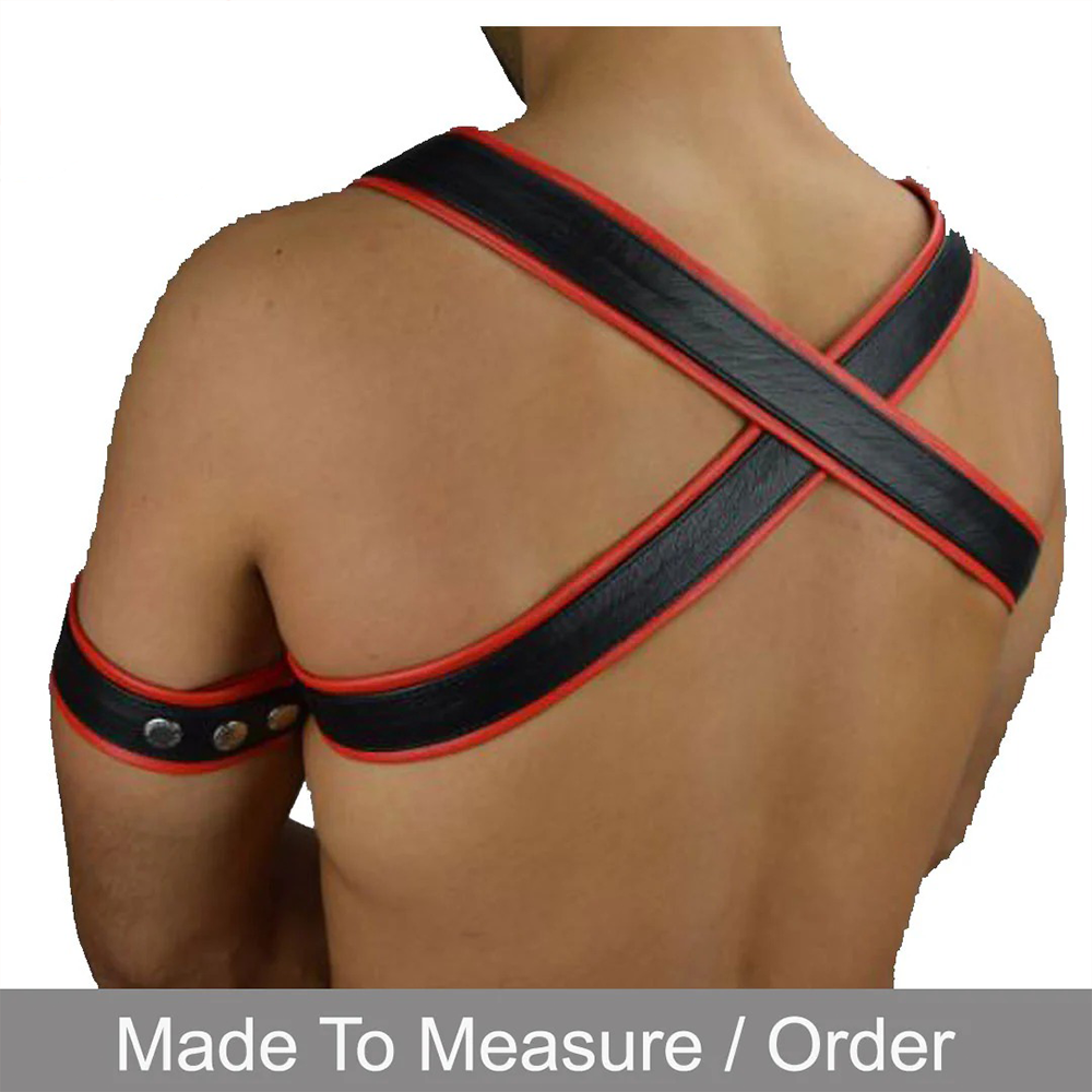 Men’s Leather Chest Harness with Red Piping + Free Armband