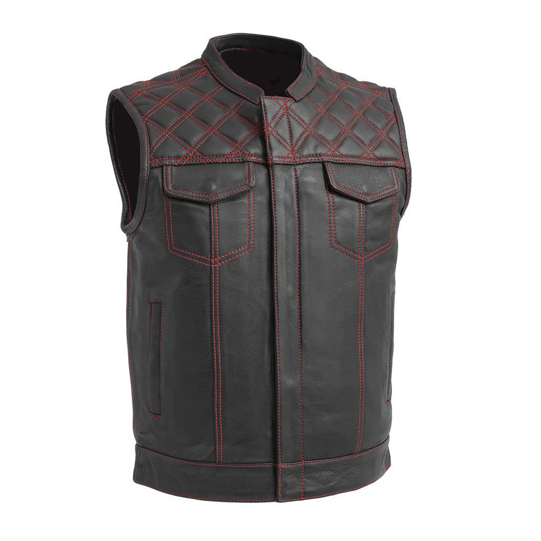 Men's Genuine Cowhide Leather Biker Vest with Contrast Stitch Detailing