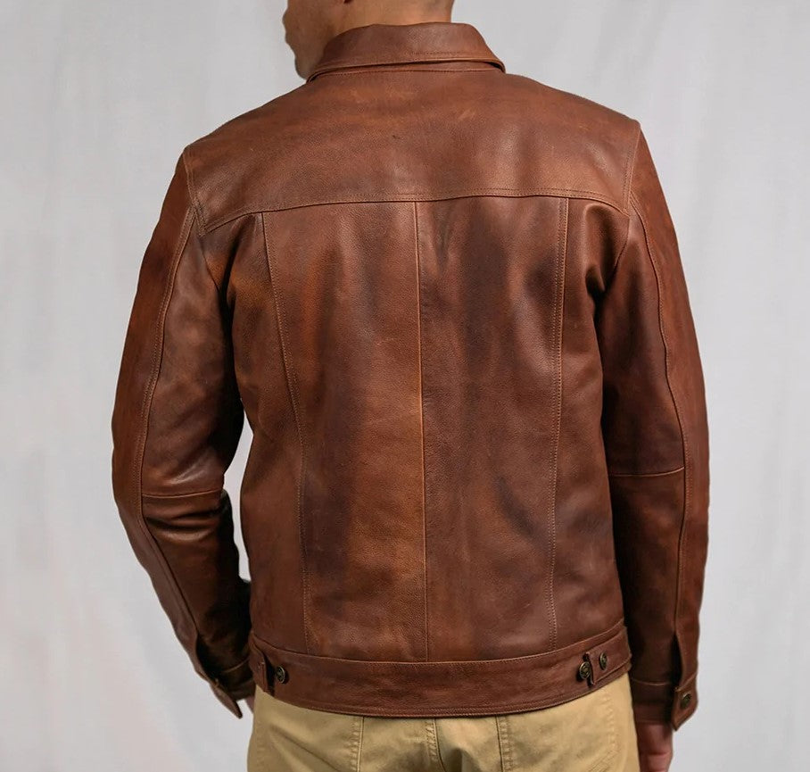 Men’s Classic Levi’s Style Leather Jacket with Button-Up Front
