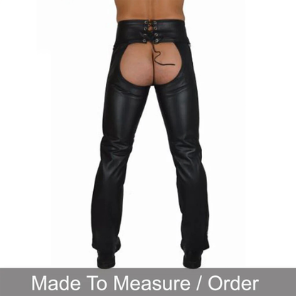 Men’s Nappa Leather Biker Chaps with Codpiece & Button Closure