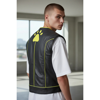 Men's Real Cow Leather Contrast Piping & PAW Logo BLUF / Bikers Vest