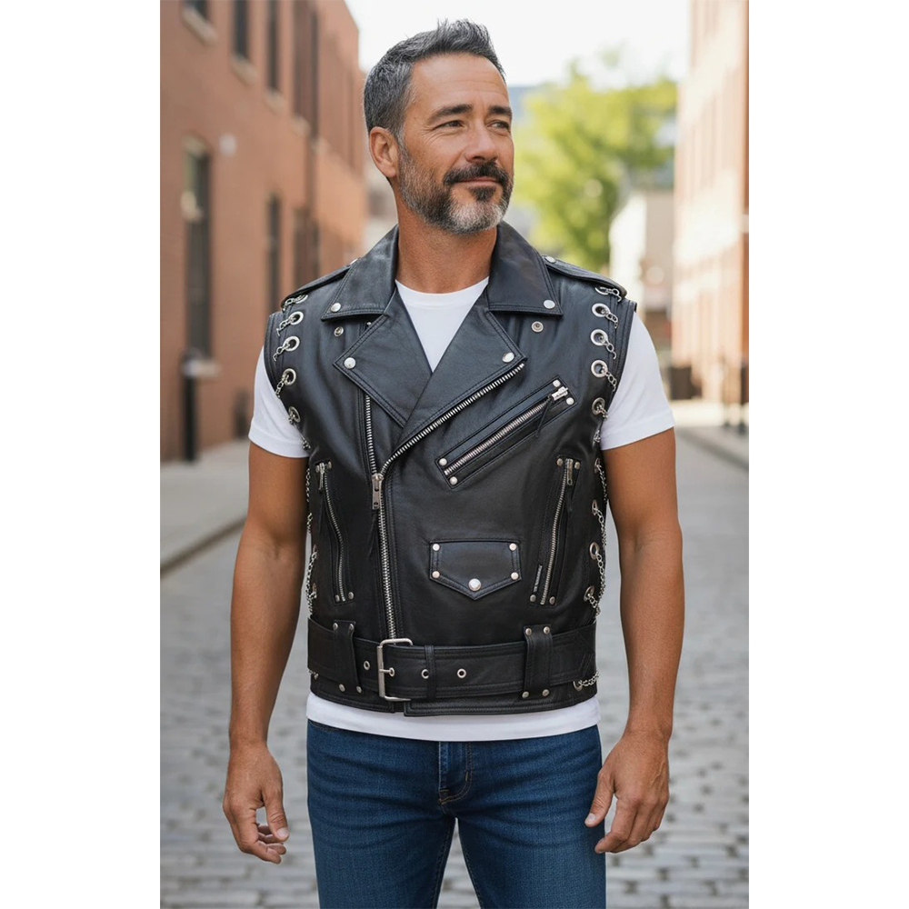 Men's Real Cow Leather Bikers Vest / Waistcoat / Steampunk / Vest