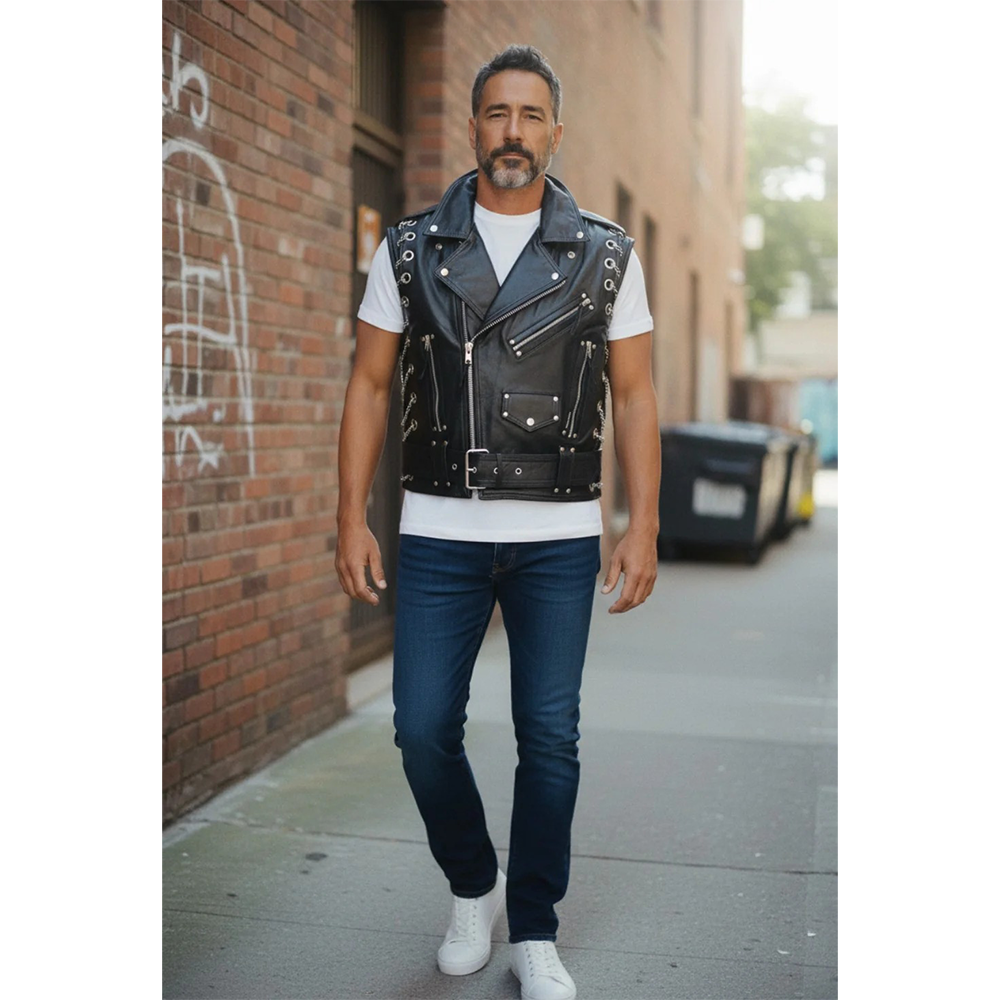 Men's Real Cow Leather Bikers Vest / Waistcoat / Steampunk / Vest