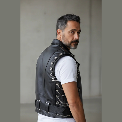 Men's Real Cow Leather Bikers Vest / Waistcoat / Steampunk / Vest