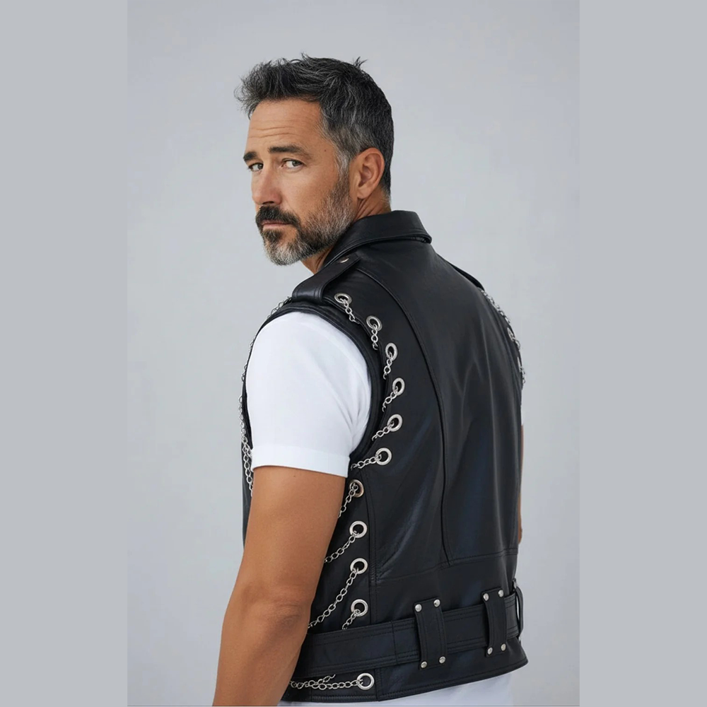 Men's Real Cow Leather Bikers Vest / Waistcoat / Steampunk / Vest