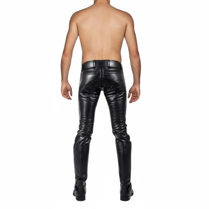 Men’s Double Zip Leather Biker Pants – Genuine Cowhide Trousers With or Without