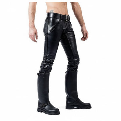Men’s Double Zip Leather Biker Pants – Genuine Cowhide Trousers With or Without