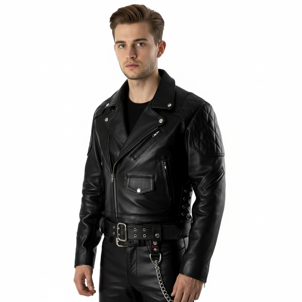 Men’s BLUF Police Costume Set – Real Leather Jacket, Pants, Shirt & Accessories