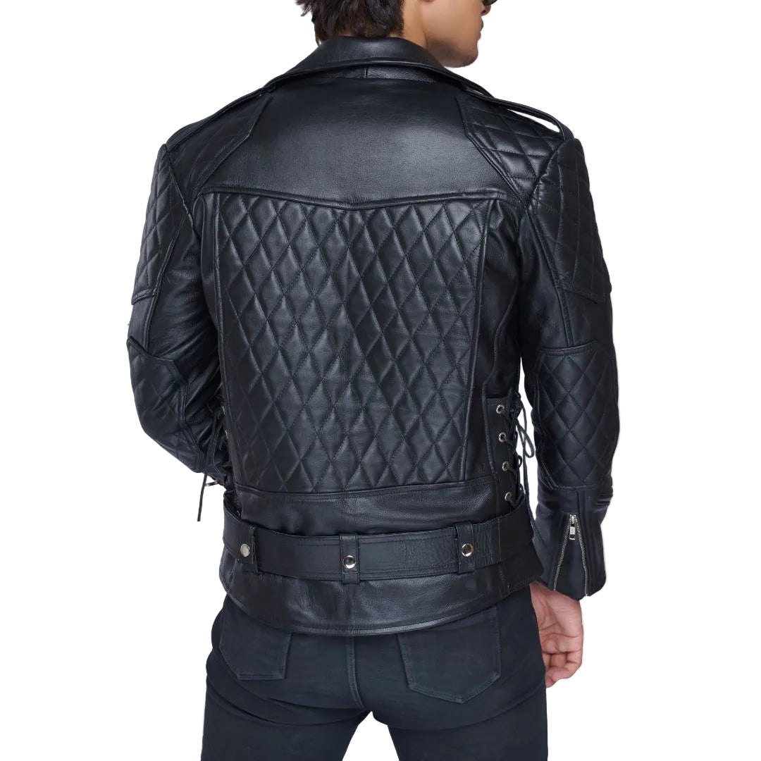 Men's Brando Biker Jacket – Real Cowhide Leather with Quilted Panels