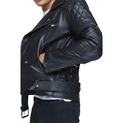 Men's Brando Biker Jacket – Real Cowhide Leather with Quilted Panels