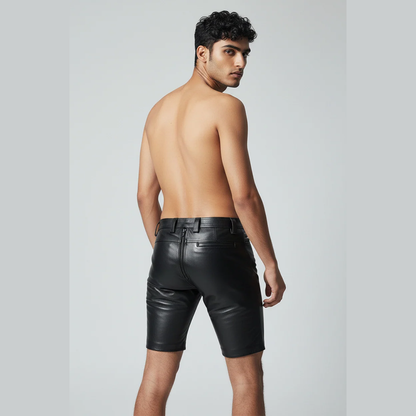 Men’s Black Cowhide Leather Club Shorts with Optional Back Zip