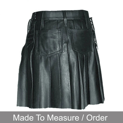 Men’s Black Cowhide Leather Kilt – Adjustable Clubwear Skirt