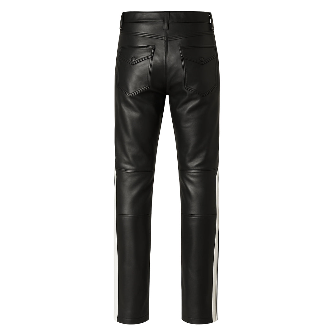 Men's Black Leather Breeches – White Stripe Jodhpurs for Boots