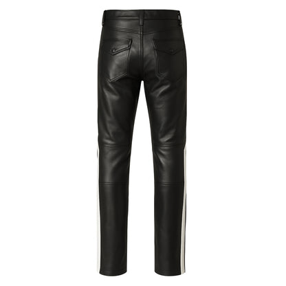Men's Black Leather Breeches – White Stripe Jodhpurs for Boots