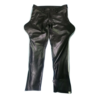 Men's Black Leather Breeches – White Stripe Jodhpurs for Boots