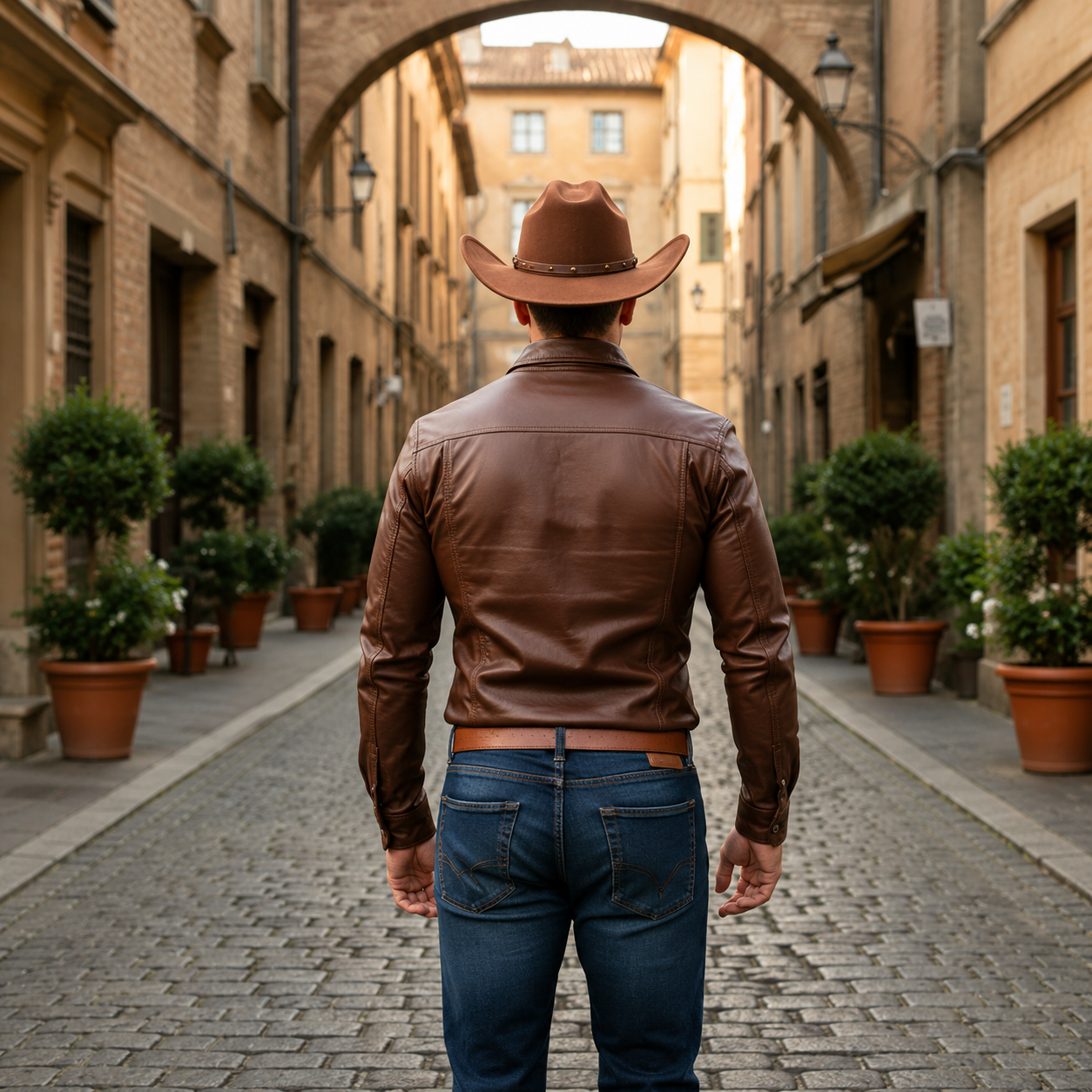 Men’s Brown Western Leather Shirt – Full Sleeve Lambskin with Chest Pockets