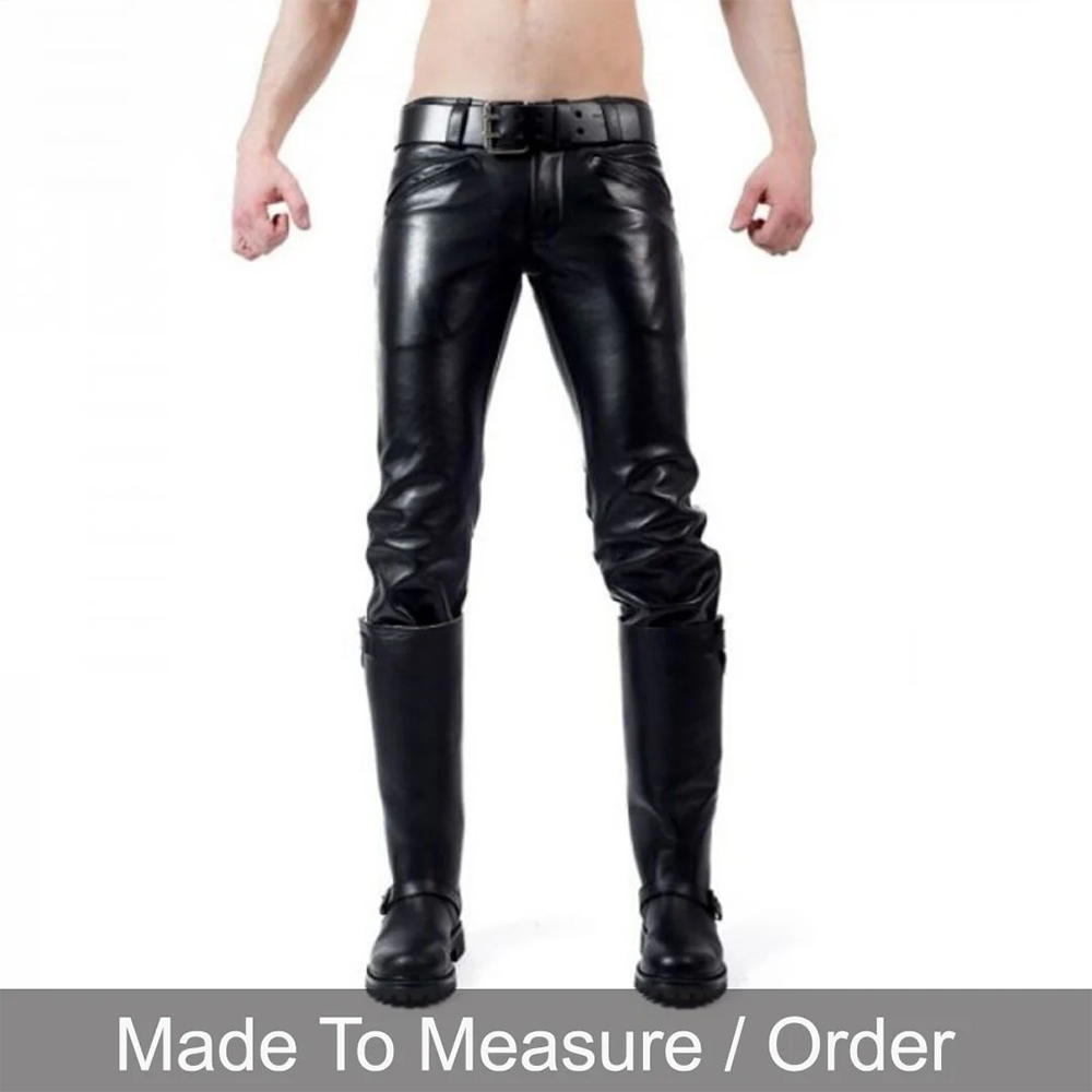 Men's Cowhide Leather Biker Pants – BLUF Style with Contrast Stripes