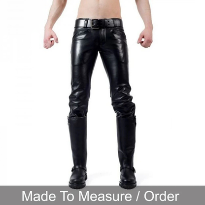 Men's Cowhide Leather Biker Pants – BLUF Style with Contrast Stripes