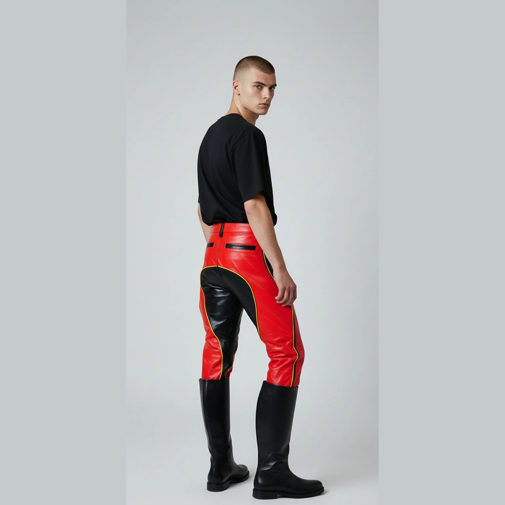 Men's Cowhide Leather Breeches – Carpenter Style with Contrast Stripes