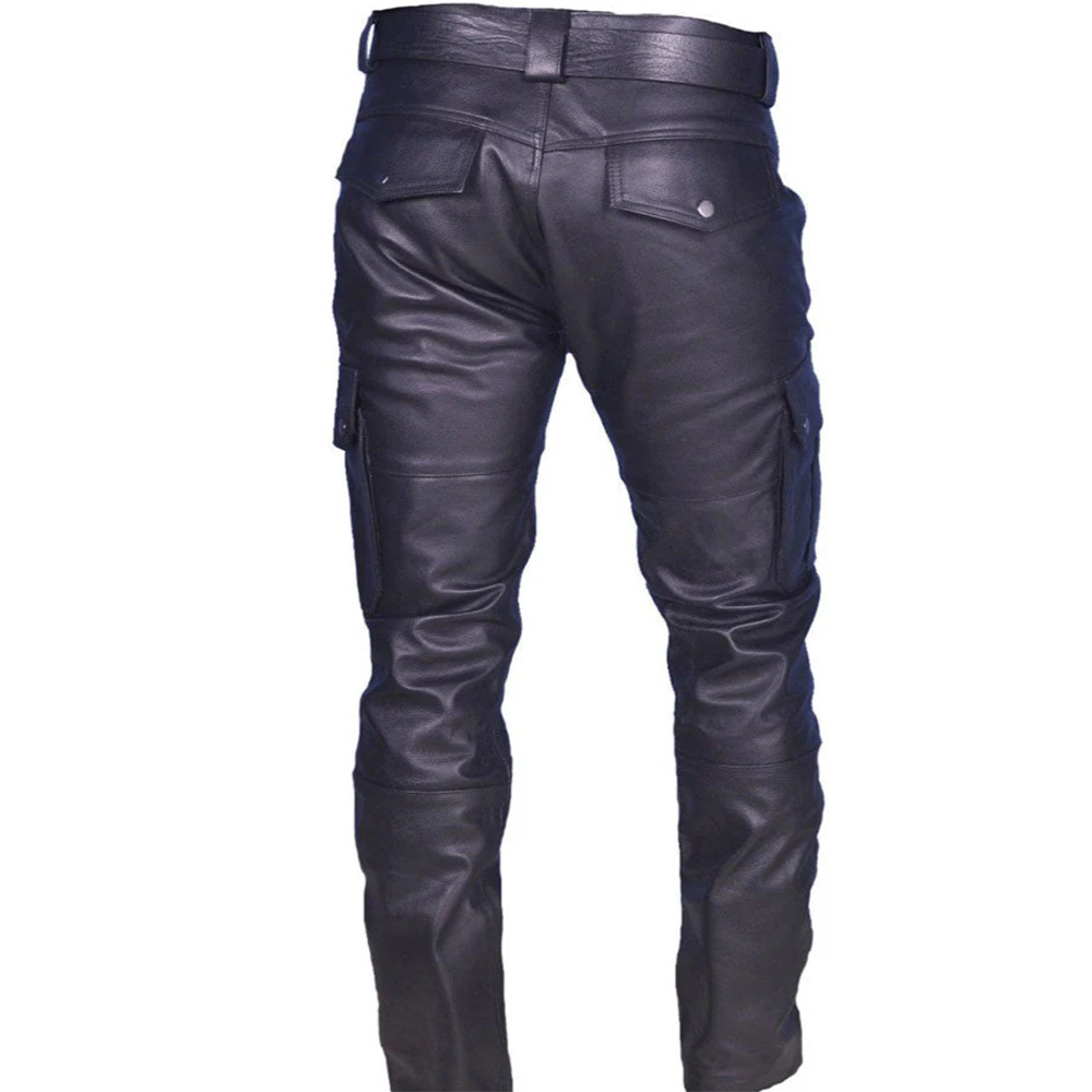 Men’s Cowhide Leather Cargo Biker Pants – Multi Pocket Trousers
