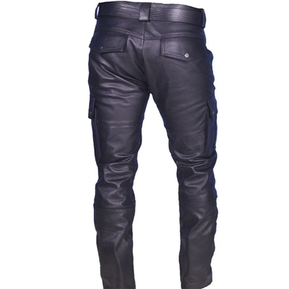 Men’s Cowhide Leather Cargo Biker Pants – Multi Pocket Trousers