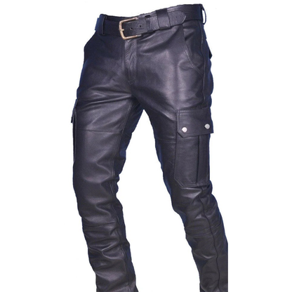 Men’s Cowhide Leather Cargo Biker Pants – Multi Pocket Trousers