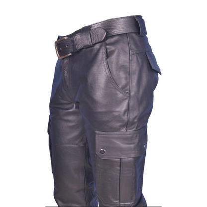 Men’s Cowhide Leather Cargo Biker Pants – Multi Pocket Trousers