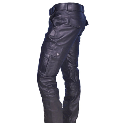 Men’s Cowhide Leather Cargo Biker Pants – Multi Pocket Trousers