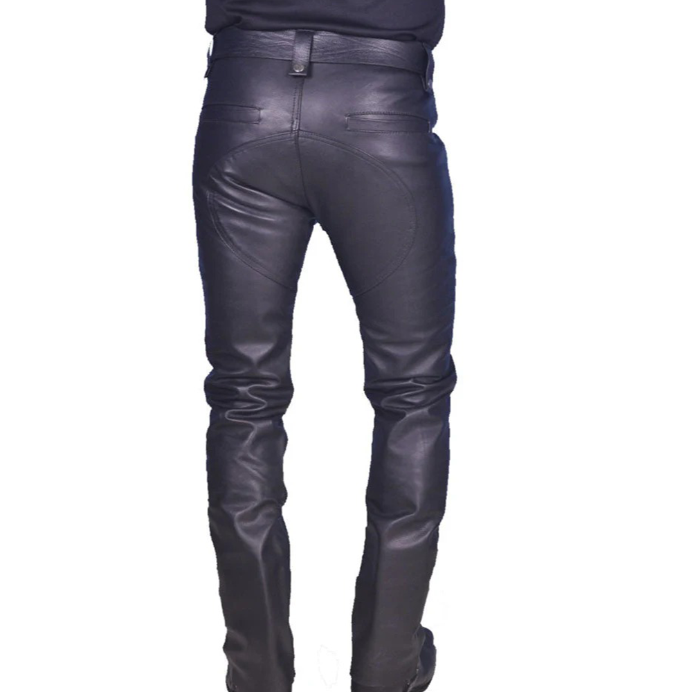 Men’s Cowhide Slim Fit Leather Carpenter Biker Pants