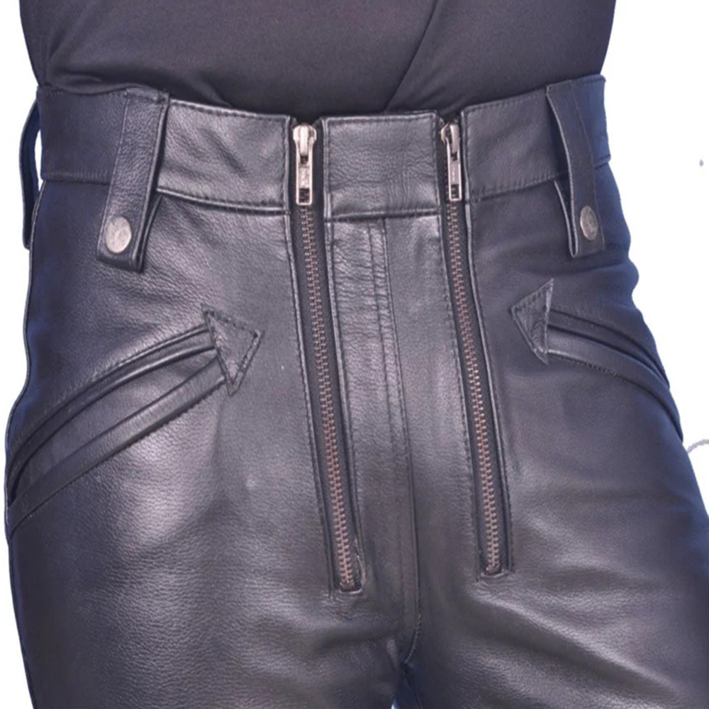 Men’s Cowhide Slim Fit Leather Carpenter Biker Pants
